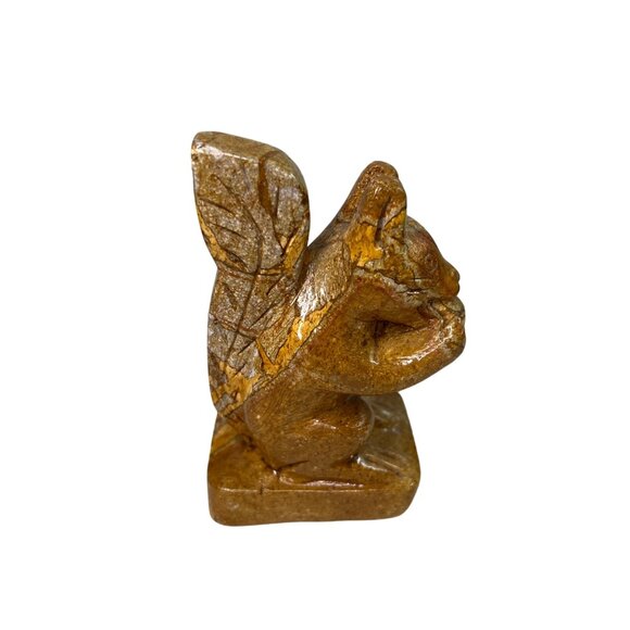 Hand-Carved Soapstone Squirrel Eating Nut Figurine Gold Brown - Picture 2 of 10